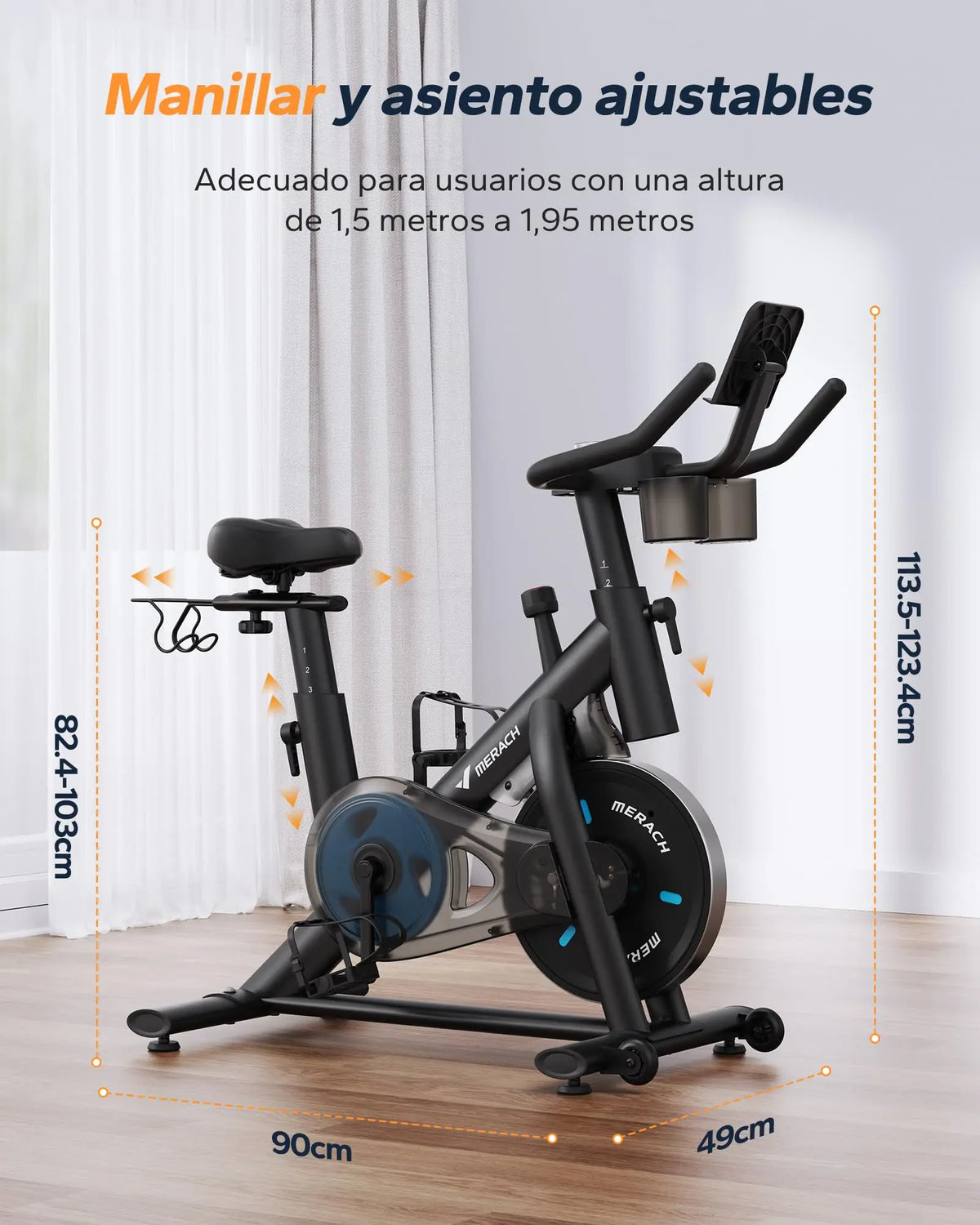 MERACH Bicicleta Estática en Casa, S26B2 Bicicleta Spinning con Monitor LED, Transmisión Silenciosa por Cinturón y Cómodo Cojín de Asiento, App Propia, Capacidad de 122 kg, Entrenamiento Aeróbico