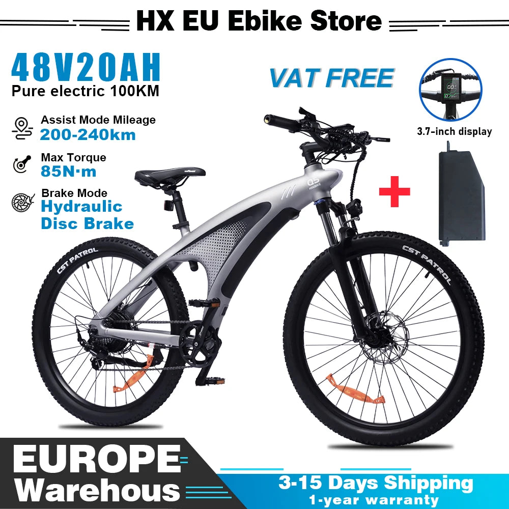 Bicicleta de montaña eléctrica HX Q5 48V 20Ah 25km/h E-Bicycle cuadro Shark 27.5'' bicicleta eléctrica para desplazamientos urbanos doble freno de disco para adultos
