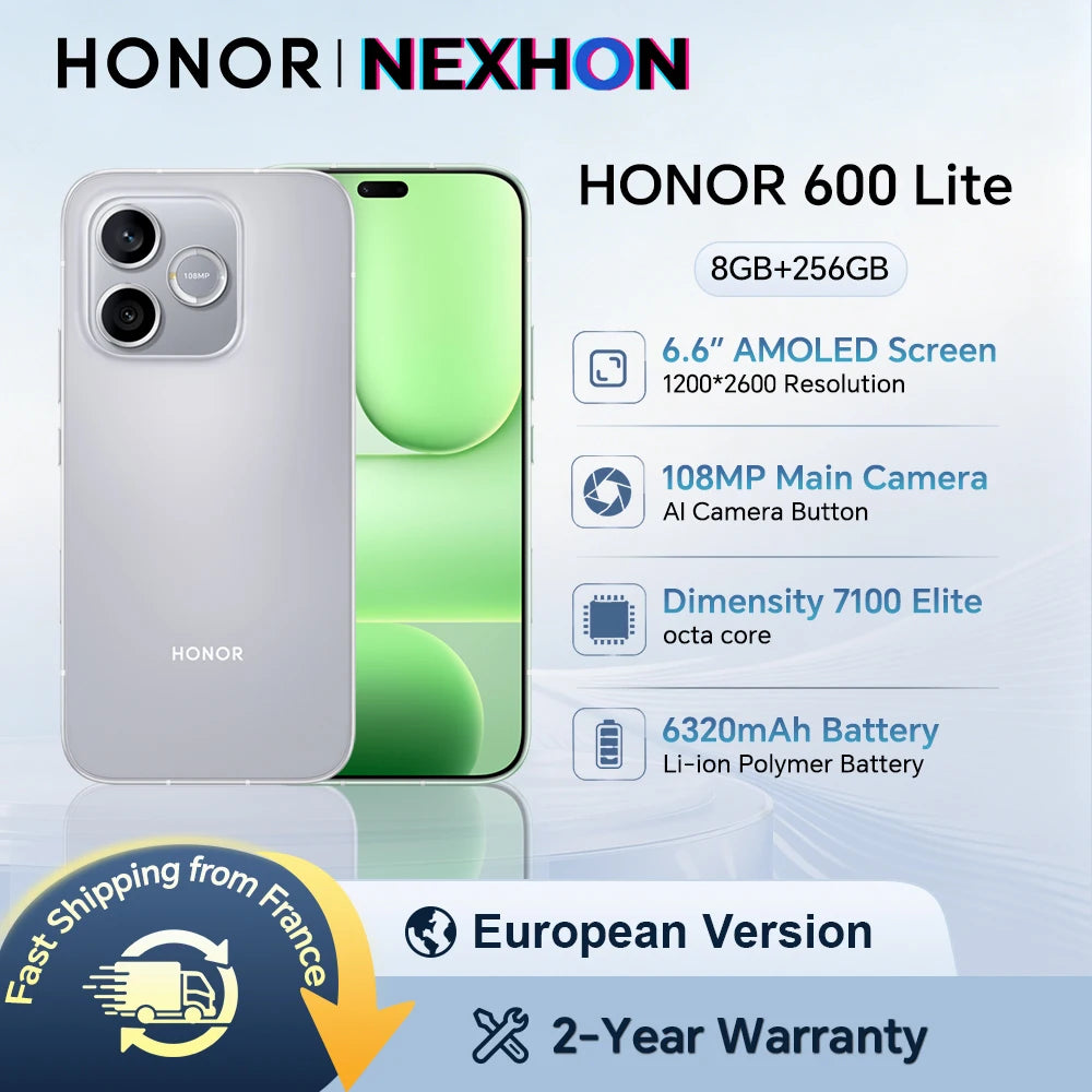 HONOR 600 Lite, versión UE, smartphone 5G, MTK Dimensity 7100 Elite, pantalla AMOLED de 6,6", batería de 6520 mAh, cámara con IA de 108 MP