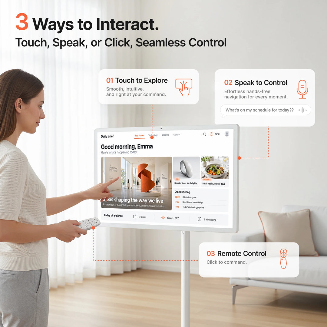 TV Portátil con Pantalla Táctil Inteligente de 32" con Soporte Giratorio, Batería de 8000 mAh, Altura Ajustable, Altavoz de 10W*4, Cámara de 13MP, Wifi 5, Android 15, Certificado por Google, 1080P FHD, Soporte de Altura A