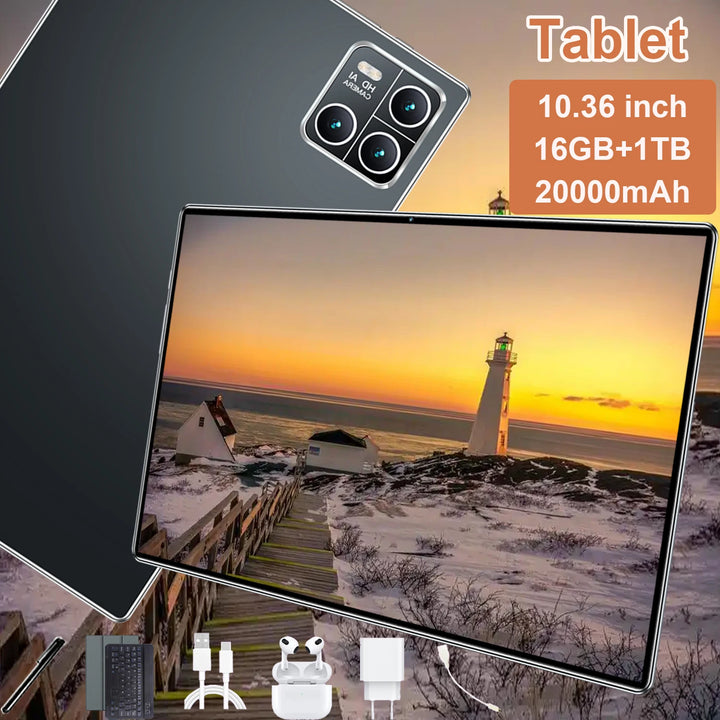 Tableta inteligente de alta gama 2026, pantalla HD de 10.36", Android 13, 14 núcleos, 16 GB de RAM, 1 TB de almacenamiento, 20000 mAh, 5G, doble SIM, Wi-Fi, GPS, doble HD, cámaras de 16 MP + 32 MP para aplicaciones multi-es