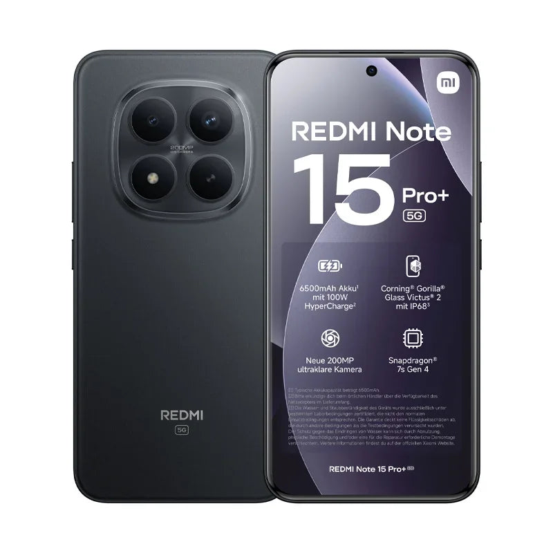 XIAOMI REDMI Note 15 Pro Plus 5G 8 + 256go/12 + 512go Black Crystal Screen AMOLED "1,5K octa-core GHz, 200MP 6500mAh NFC IP66/IP68 HyperOS 2, guarantee 2 years, 100% Authentic & Brand New