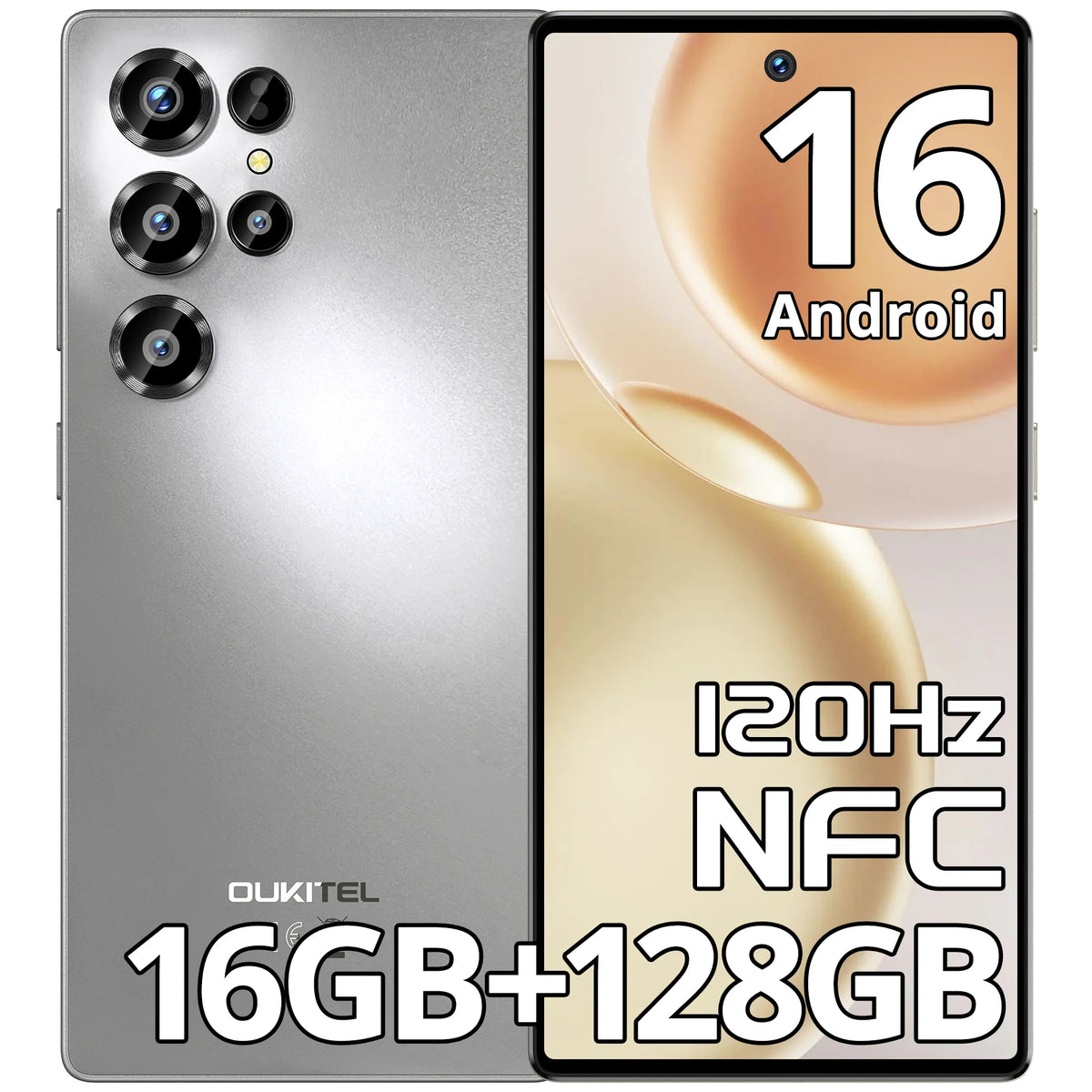 Teléfono Celular Desbloqueado OUKITEL C66 Android 16, Pantalla de 6.73 Pulgadas, Smartphone, 16GB+128GB/1TB, Batería de 5000mAh