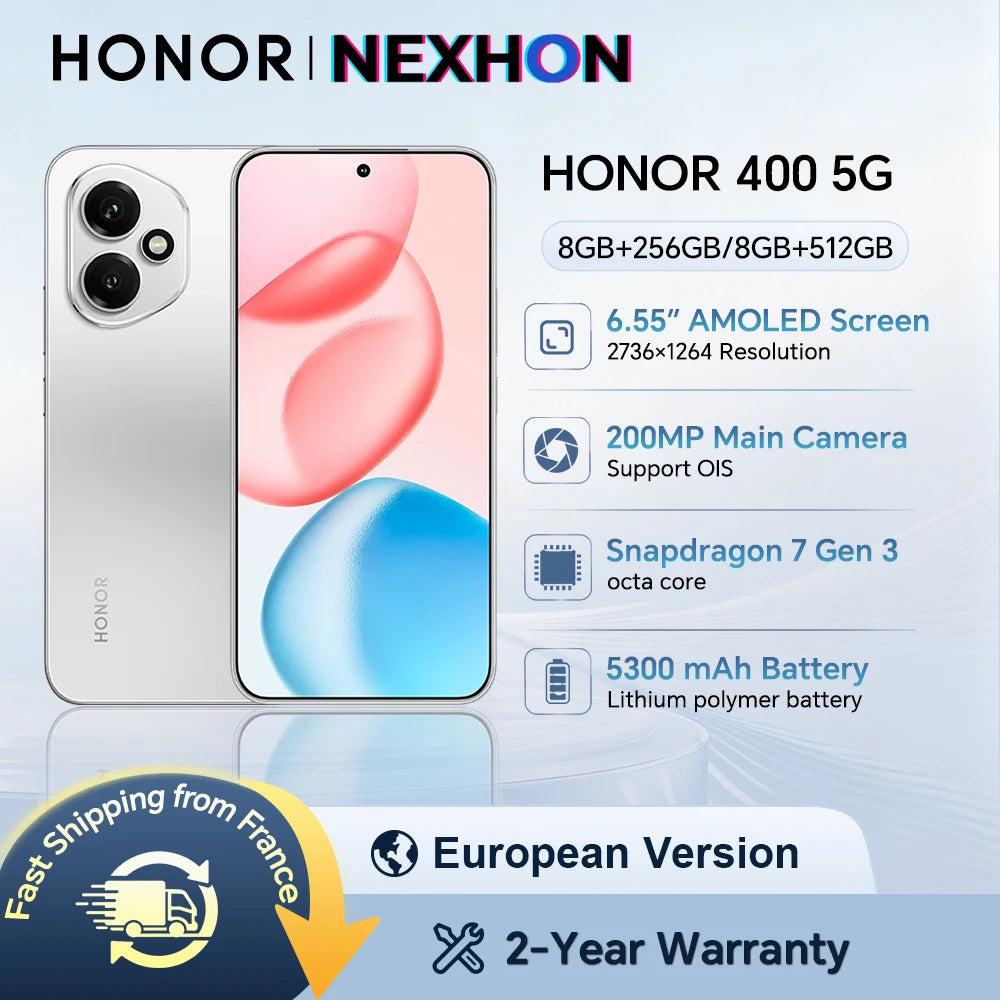 Smartphone HONOR 400 5G, cámara principal ultra nítida con IA de 200 MP, batería de 5300 mAh, Qualcomm Snapdragon 7 Gen 3, smartphone HONOR