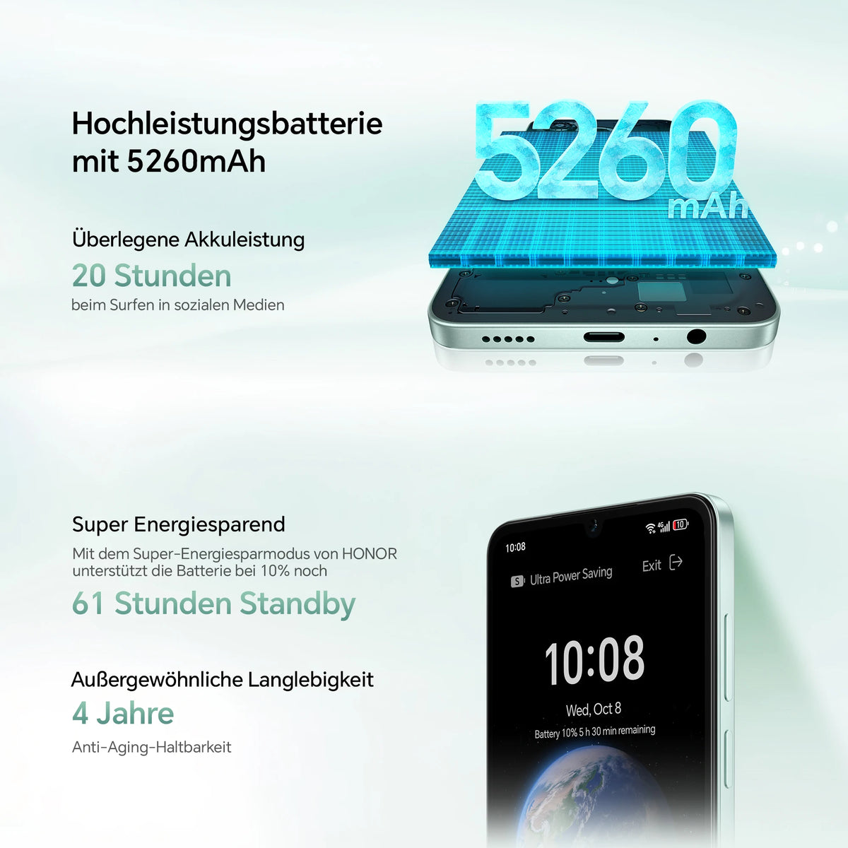 Smartphone HONOR X5c Plus con batería de 5260 mAh, pantalla de 90 Hz, cámara de 50 MP + 5 MP, Android 15, teléfono Android libre sin contrato (pantalla de 6,74 pulgadas, procesador de ocho núcleos)
