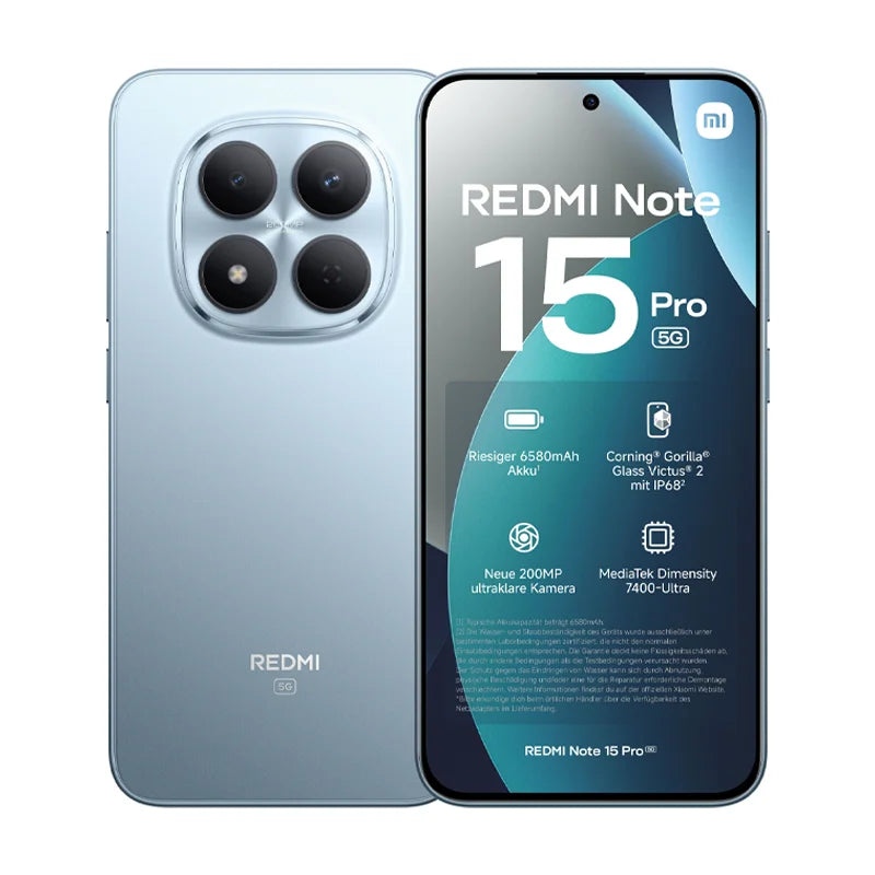 Xiaomi Redmi Note 15 Pro 5G, Smartphone, batería de 6580 mAh, IP66/IP68, cámara de 200 MP, pantalla AMOLED de 6.83" 1.5K, negro y azul, 2 años de garantía, 100% auténtico y nuevo