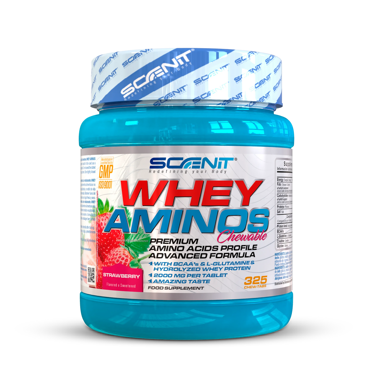 Scenit Whey Aminos - 325 tabletas masticables con sabor - Proteína whey con aminoácidos (creatina, BCAAs, glutamina...), en tabletas masticables con increíble sabor - Aminoácidos masticables - BCAA y Glutamina con Whey Pr