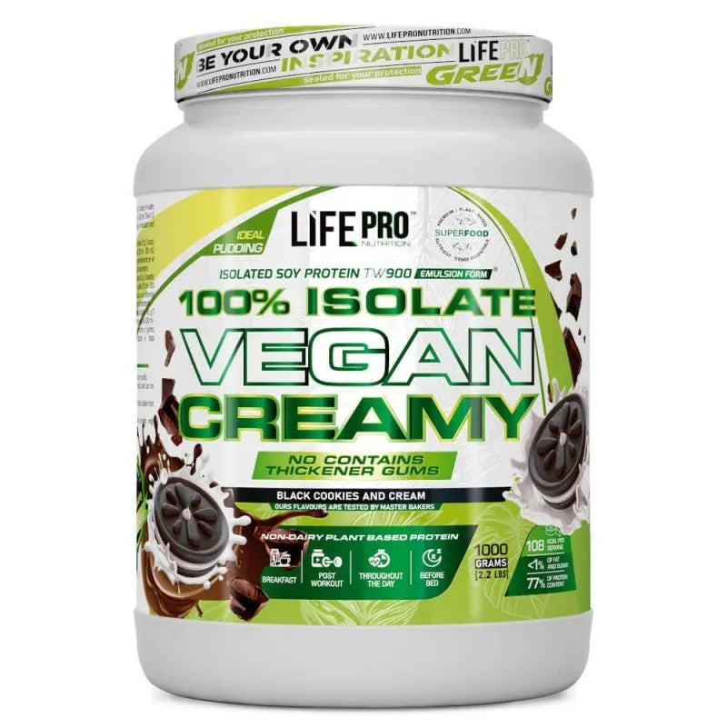 LIFE PRO NUTRITION ISOLATE VEGAN CREAMY 1KG - Aislado de Proteina Vegetal - Dietas Veganas y Vegetarianas - Textura Cremosa