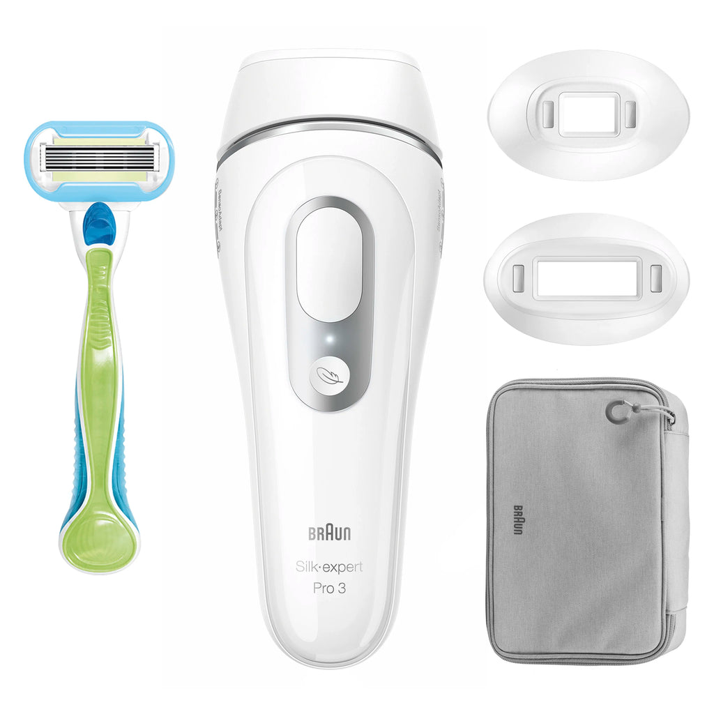 Braun Luz Pulsada Silk-expert Pro 3 Depiladora IPL. Eliminación Del Vello En Casa, Alternativa Para Depilación Láser, Con Funda, Maquinilla De Depilación Venus, 2 Cabezales, Regalo Para Mujer, Blanca/Plateada
