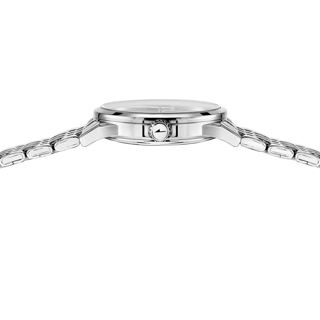 Reloj Lotus para mujer, colección Classic Steel, acero inoxidable, caja de 30,5 mm, esfera negra brillante, resistente al agua 5 ATM, diseño elegante con cierre de pulsador, perfecto para cualquier ocasión.