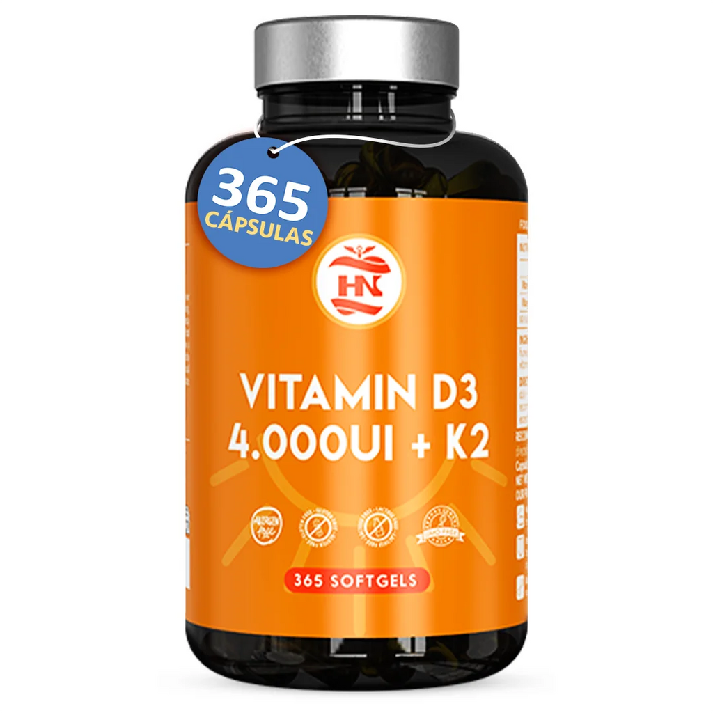 Vitamina D3 + K2 - 365 Cápsulas - Vitamina D3 4000 UI (100 µg) con Vitamina K2 MK-7 - Complemento Alimenticio