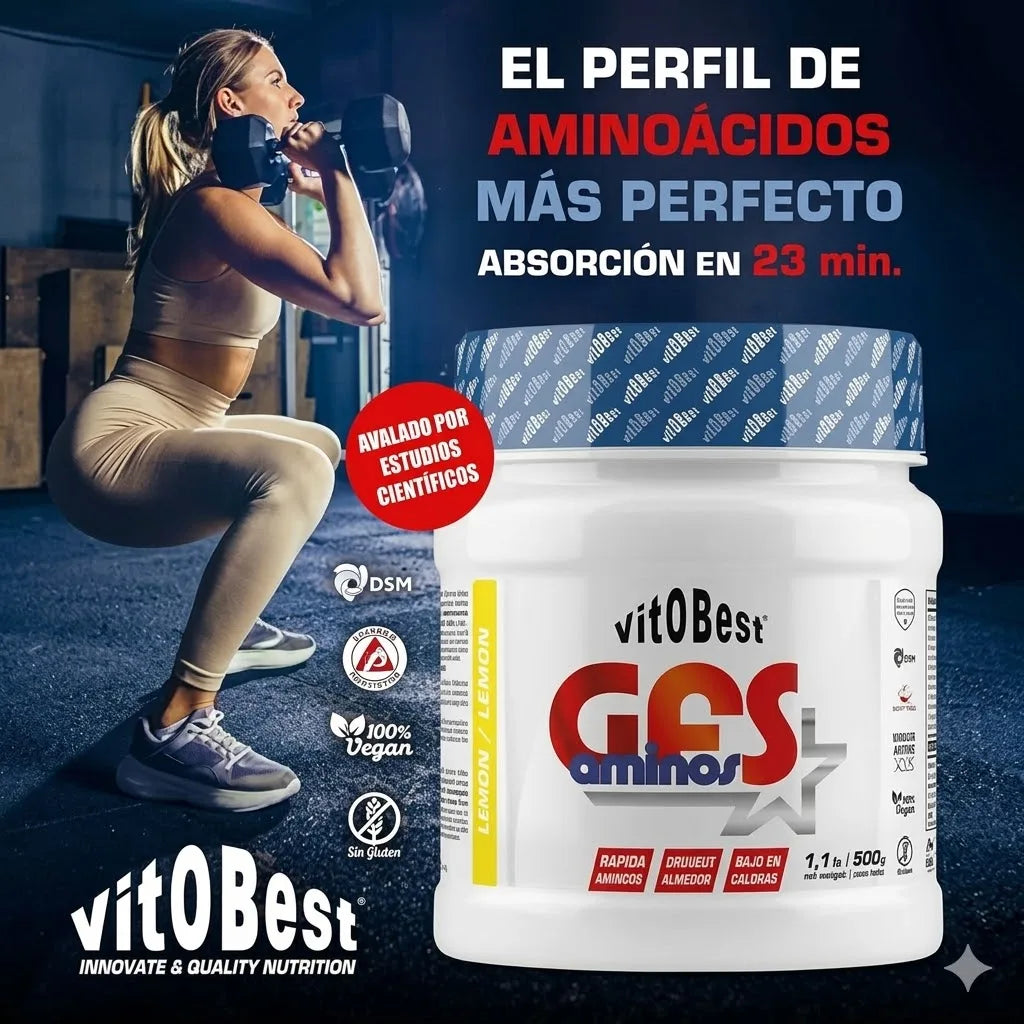 Vitobest GFS Aminos 500 gramos - Matriz de Aminoácidos Esenciales de Patrón Maestro - Máxima Utilización Neta de Nitrógeno (99% NNU) - Absorción Ultra-Rápida