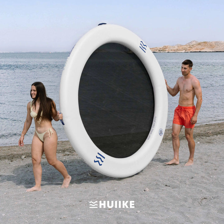 HUIIKE Anillo Hinchable de 2,44 m para 4 Personas y hasta 280 kg con Accesorios Incluidos, Inflador, Ancla de Arena, 2 Soportes para Bebida y Mochila. Plataforma Flotante para Adultos y Niños