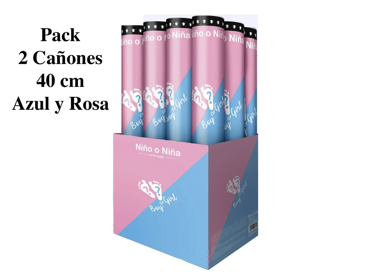 Pack de 2 cañones de confeti Rosa y Azul Baby Shower niña niño dos cañones de confeti papel de 40 cm azul y rosa para Baby Shower