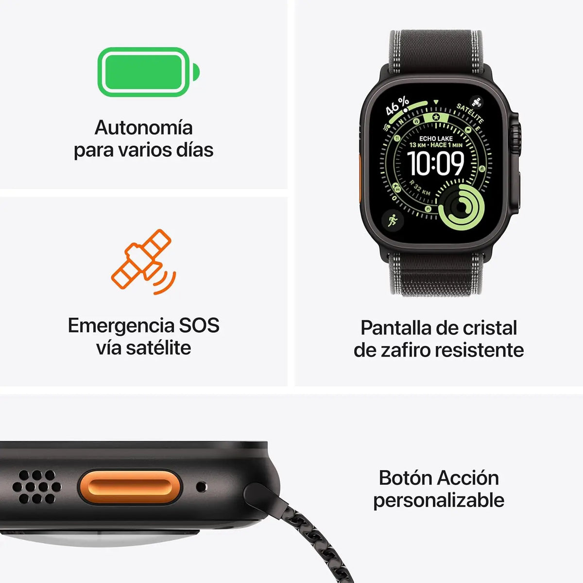Apple Watch Ultra 3 de 49 mm (grande) en titanio negro: reloj inteligente con pantalla de 1'', GPS, monitor de frecuencia cardíaca, despertador, compatible con iOS y watchOS, con certificación CE para hombres y mujeres, resistente al agua y duradero.