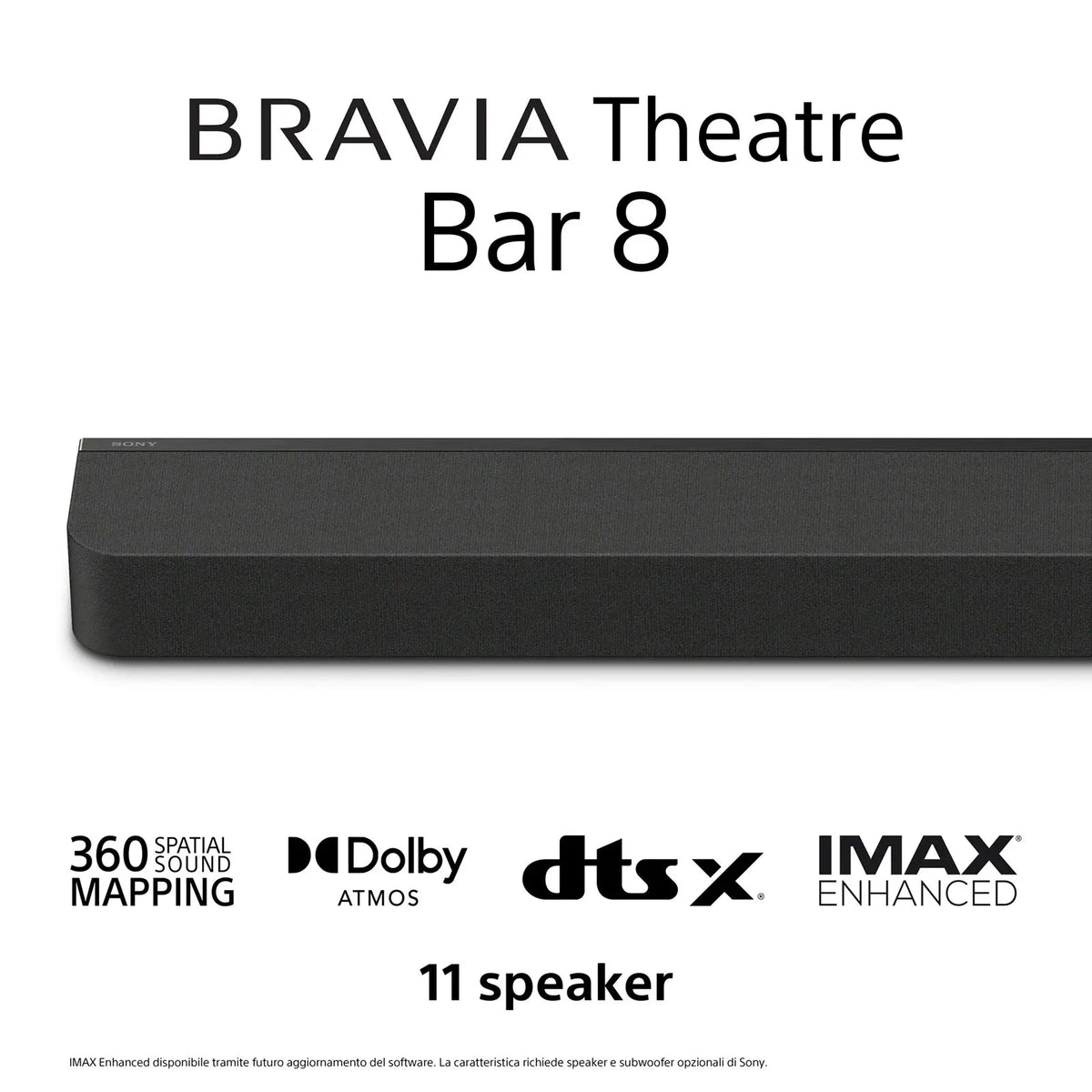 Barra de sonido Sony HTA8000.CEL  | IMAX® Enhanced, 495W, Subwoofer Inalámbrico (subwoofers opcionales: SA-SW5 300 W, SA-SW3 200 W)., Wifi, Bluetooth, Negro, 11 Altavoces
