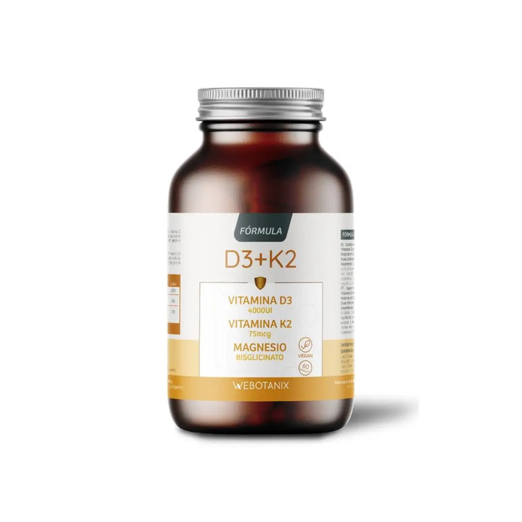 WeBotanix  Fórmula Vitamina D3 y K2 4000 UI con Magnesio  Colecalciferol, Menaquinona-7 y Bisglicinato de Magnesio  Alta Absorción  60 Cápsulas  Salud Ósea, Muscular e Inmunitaria  Vegano