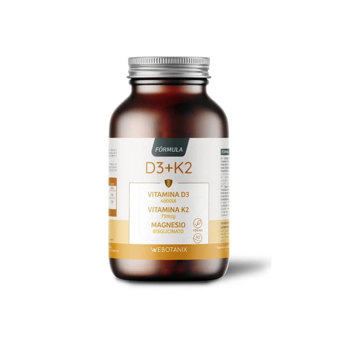 WeBotanix  Fórmula Vitamina D3 y K2 4000 UI con Magnesio  Colecalciferol, Menaquinona-7 y Bisglicinato de Magnesio  Alta Absorción  60 Cápsulas  Salud Ósea, Muscular e Inmunitaria  Vegano