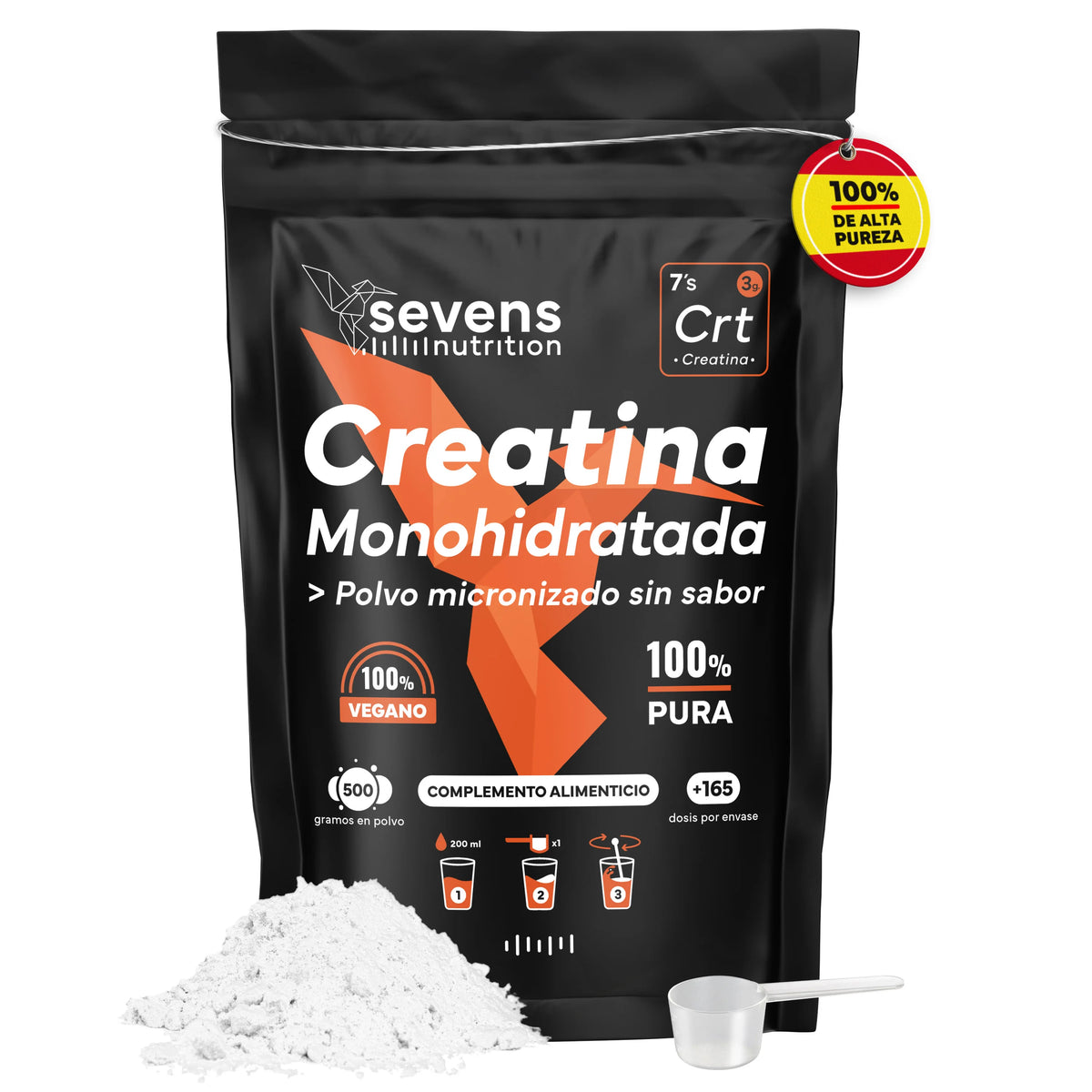 Creatina Monohidrato Micronizada – 500 g – Polvo Sin Sabor y Sin Aditivos – Sevens Nutrition