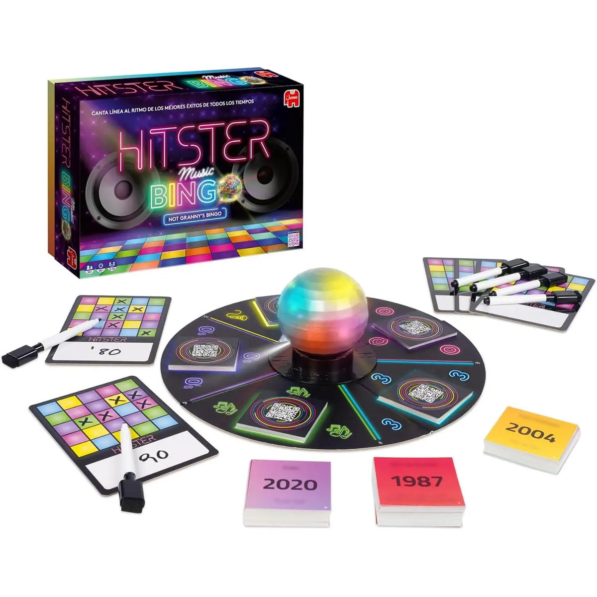 Hitster Bingo by Jumbo is a fun party board game for ages 16+, featuring a reversible board with 2 difficulty levels and 225 songs to guess, perfect for 2-10 players. Enjoy music while playing this engaging Spanish board game