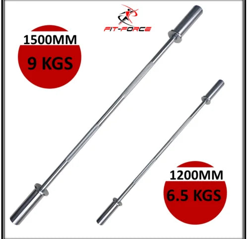 Barra Olímpica Cromada de Alta Carga marca Fit-Force 1200mm - Ejercicios de Musculación