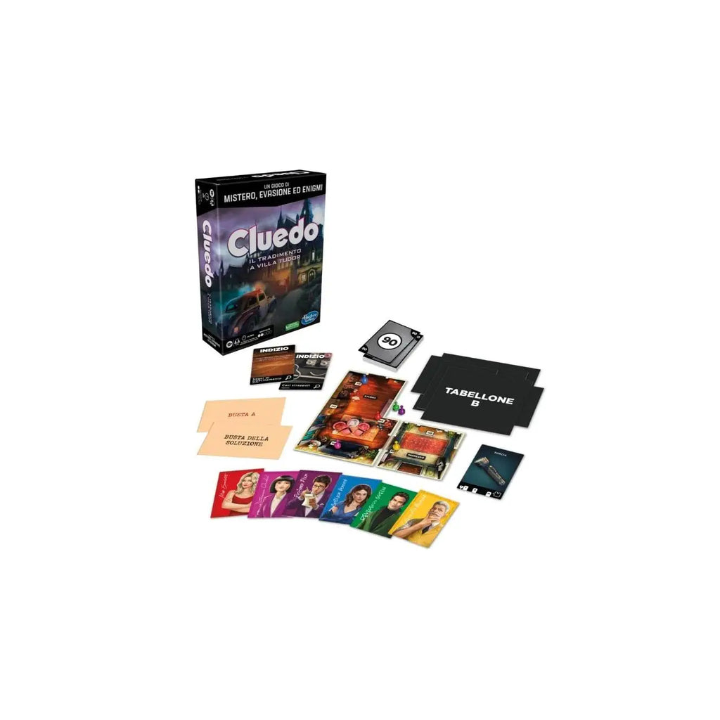 Cluedo: Escape Room Mystery Game - Traición en Villa Tudor, juego de mesa cooperativo y dinámico para 1-6 jugadores, con exploración inmersiva y recolección de pruebas, perfecto para noches de juegos en familia.