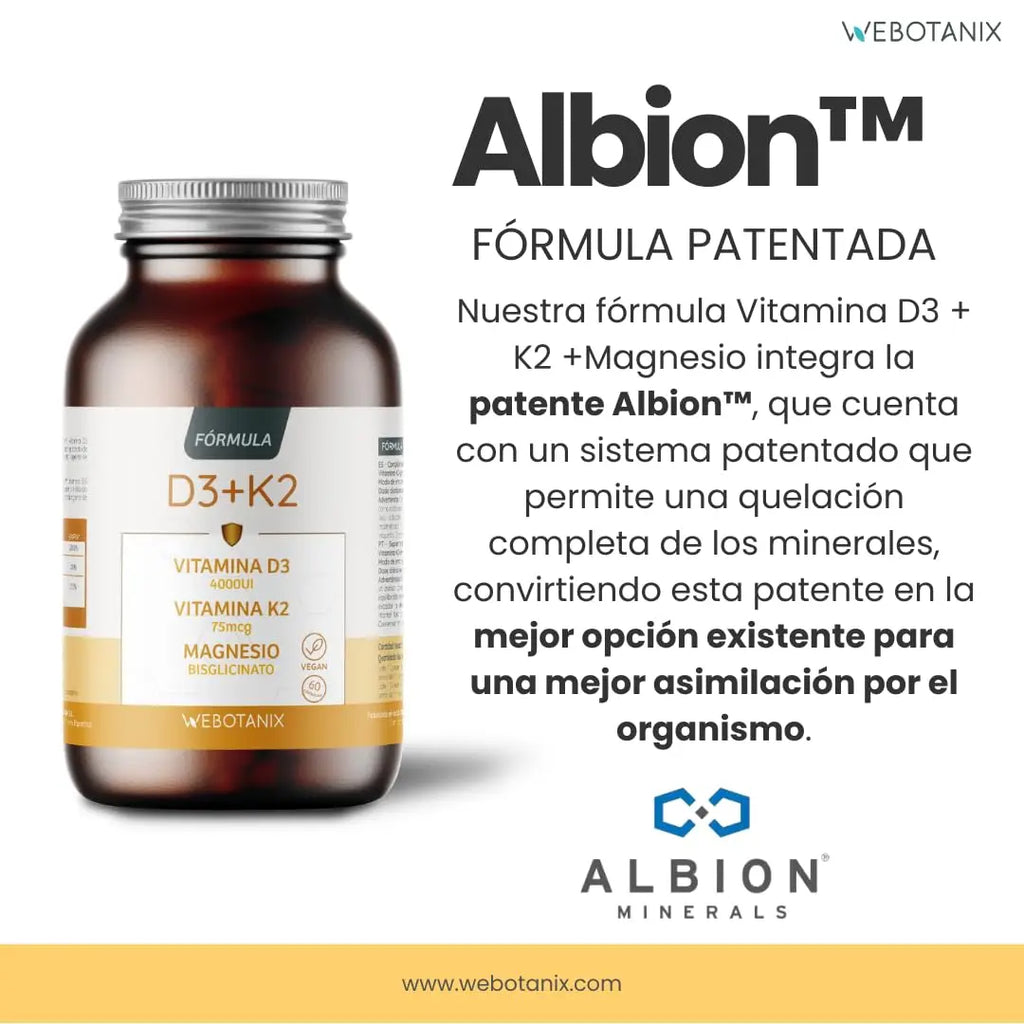 WeBotanix  Fórmula Vitamina D3 y K2 4000 UI con Magnesio  Colecalciferol, Menaquinona-7 y Bisglicinato de Magnesio  Alta Absorción  60 Cápsulas  Salud Ósea, Muscular e Inmunitaria  Vegano