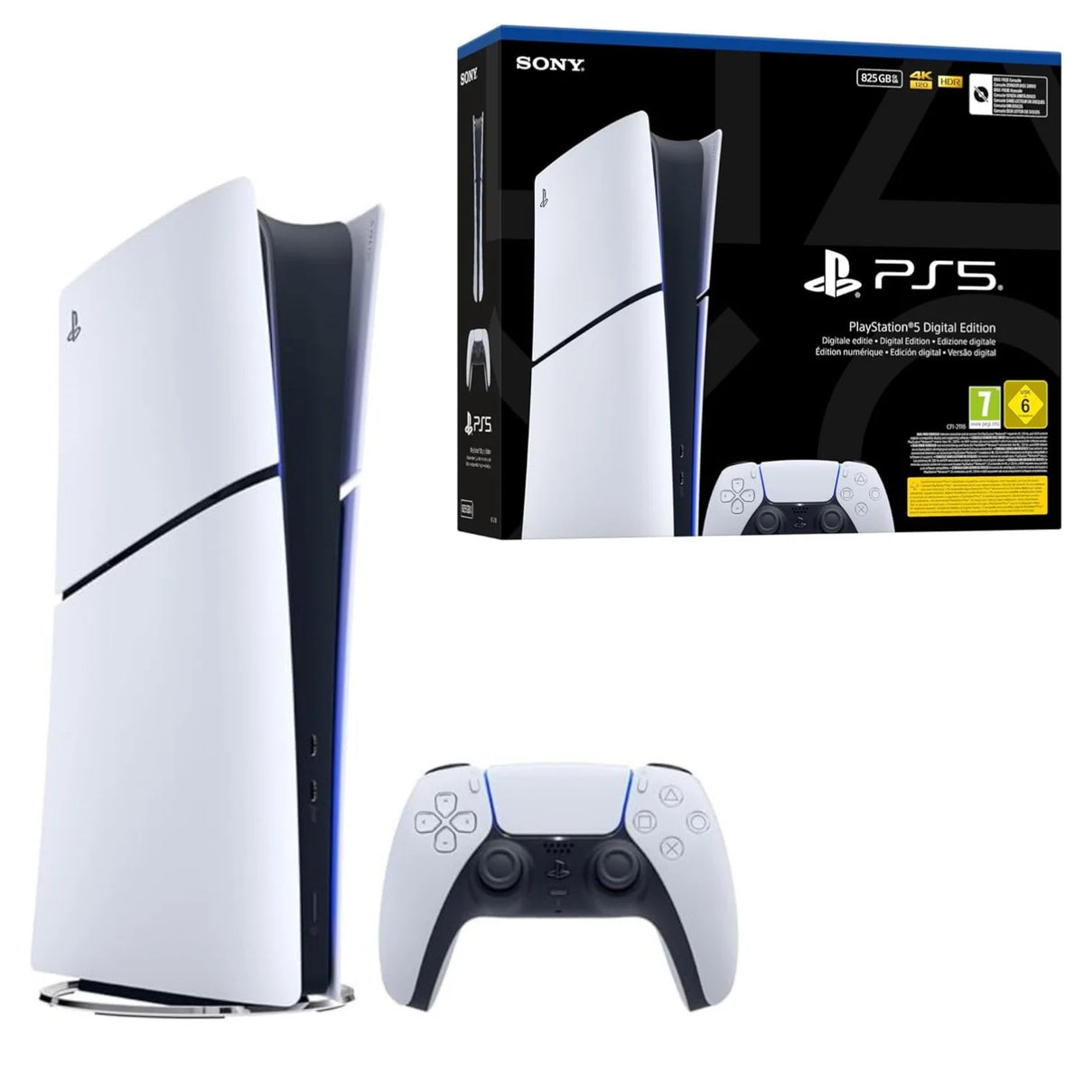 Sony Consola PlayStation 5 PS5 825GB Digital Slim Chassis E | Tecnología HDR | Gaming en 4K | Incluye Mando Dualsense Blanco | Versión Europea