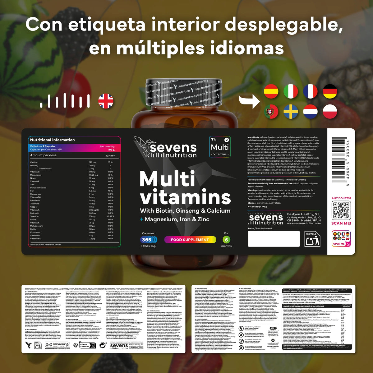 Pack 2x Multivitaminas - 730 Cápsulas Veganas - Con Vitaminas, Minerales y Ginseng - Sevens Nutrition