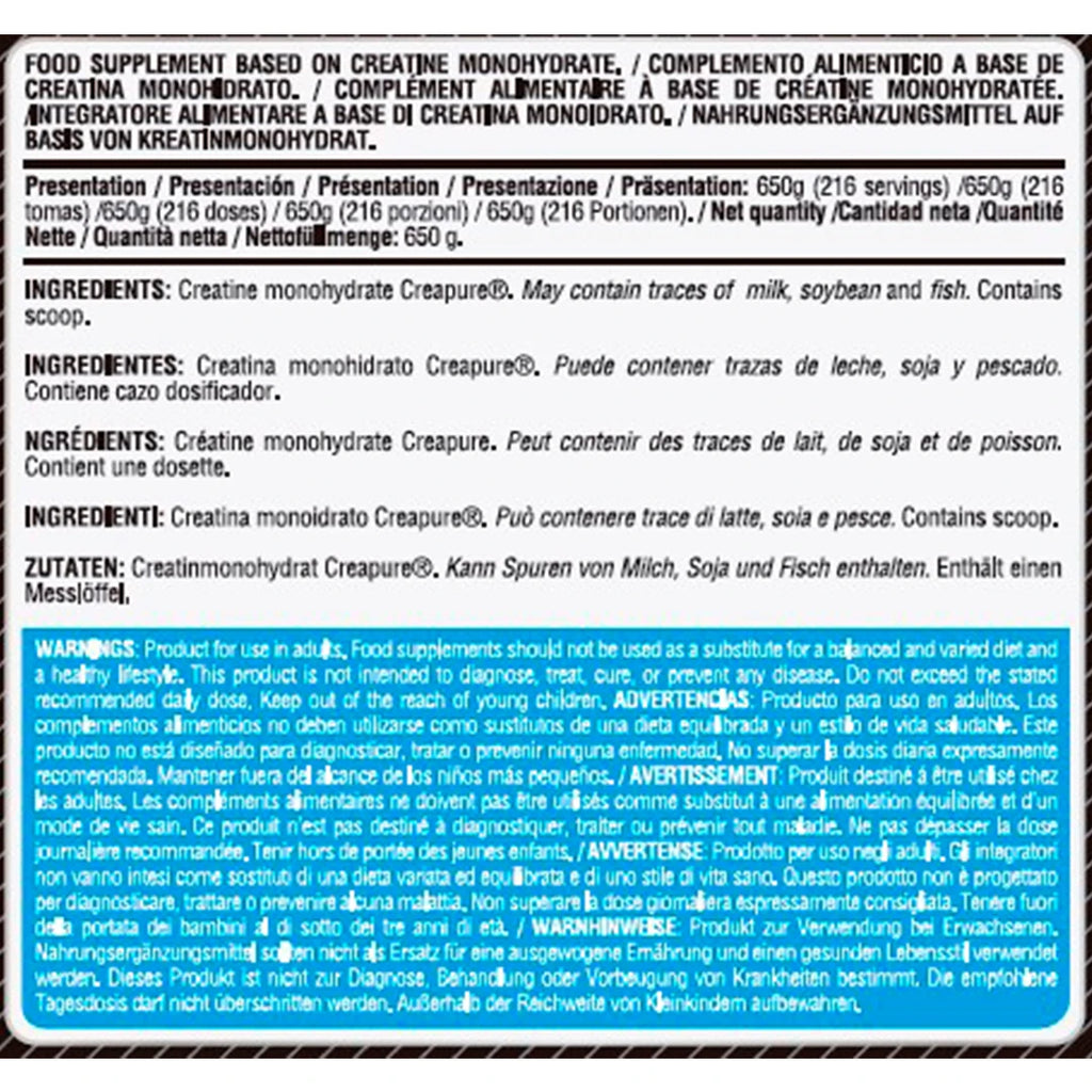 LIFE PRO NUTRITION CREATINE CREAPURE® 650G UNFLAVOURED - Creatina Pureza Creapure Certificada - Fuerza y Potencia Muscular