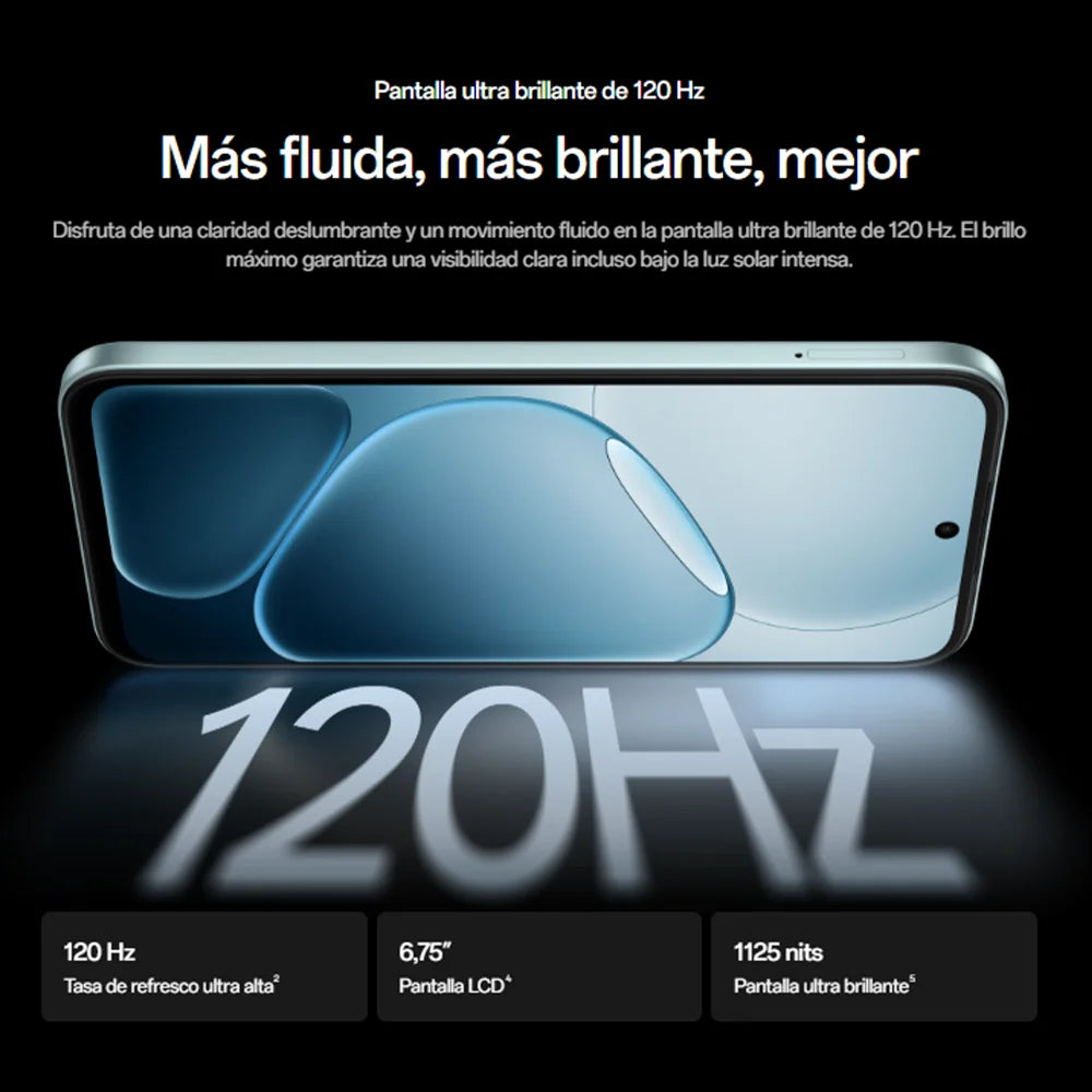 Smartphone OPPO A6X 5G, LCD de 6,75" 120Hz, MediaTek Dimensity 6300, cámara de 50MP, batería de 6100mAh, IP64, NFC, Android, Dual SIM, opciones de 4GB/128GB o 6GB/256GB disponibles, perfecto para el uso diario y juegos.