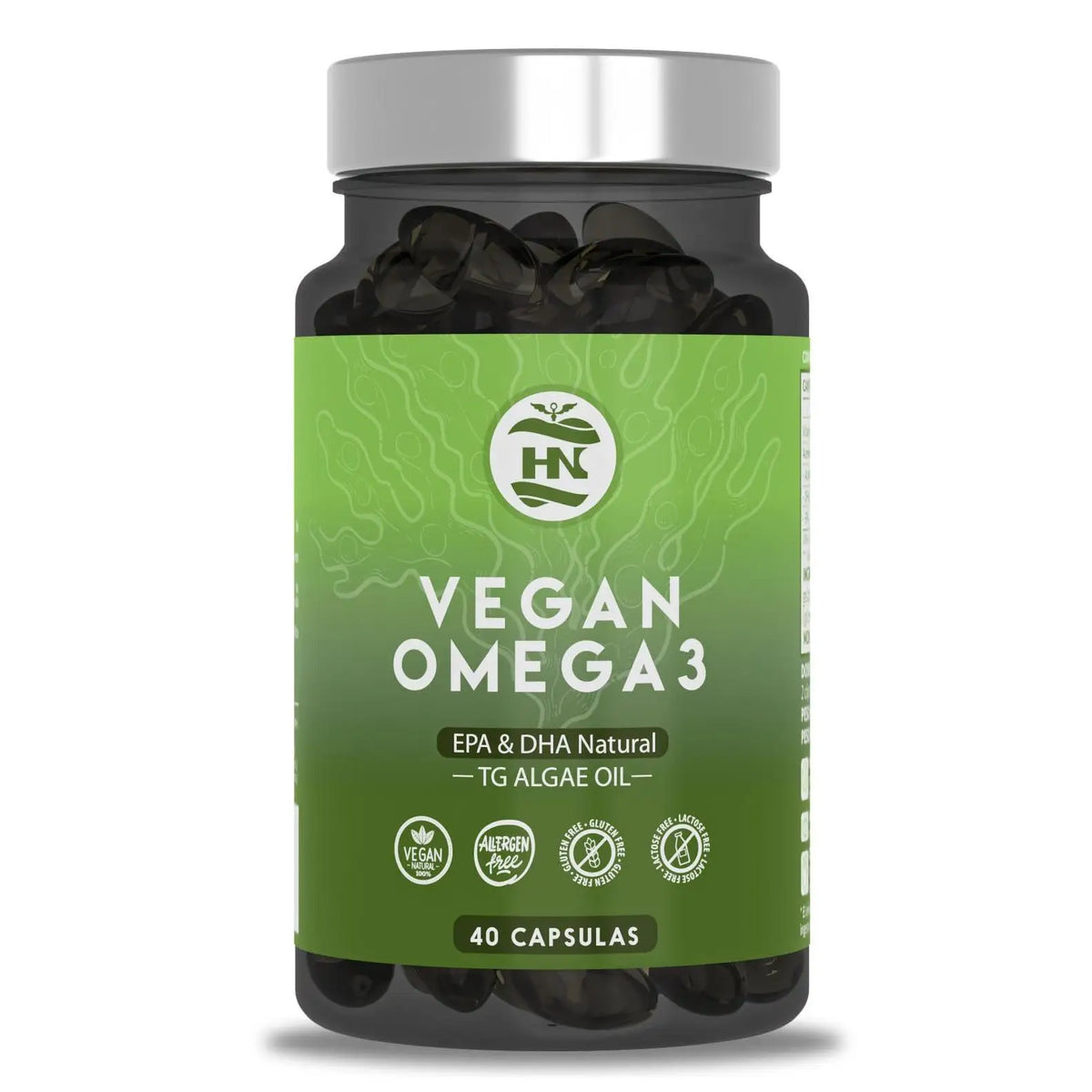 HN Healthy Nutrition Omega 3 Vegano (Aceite de Algas) EPA & DHA - 40 Cápsulas Blandas - Complemento Alimenticio