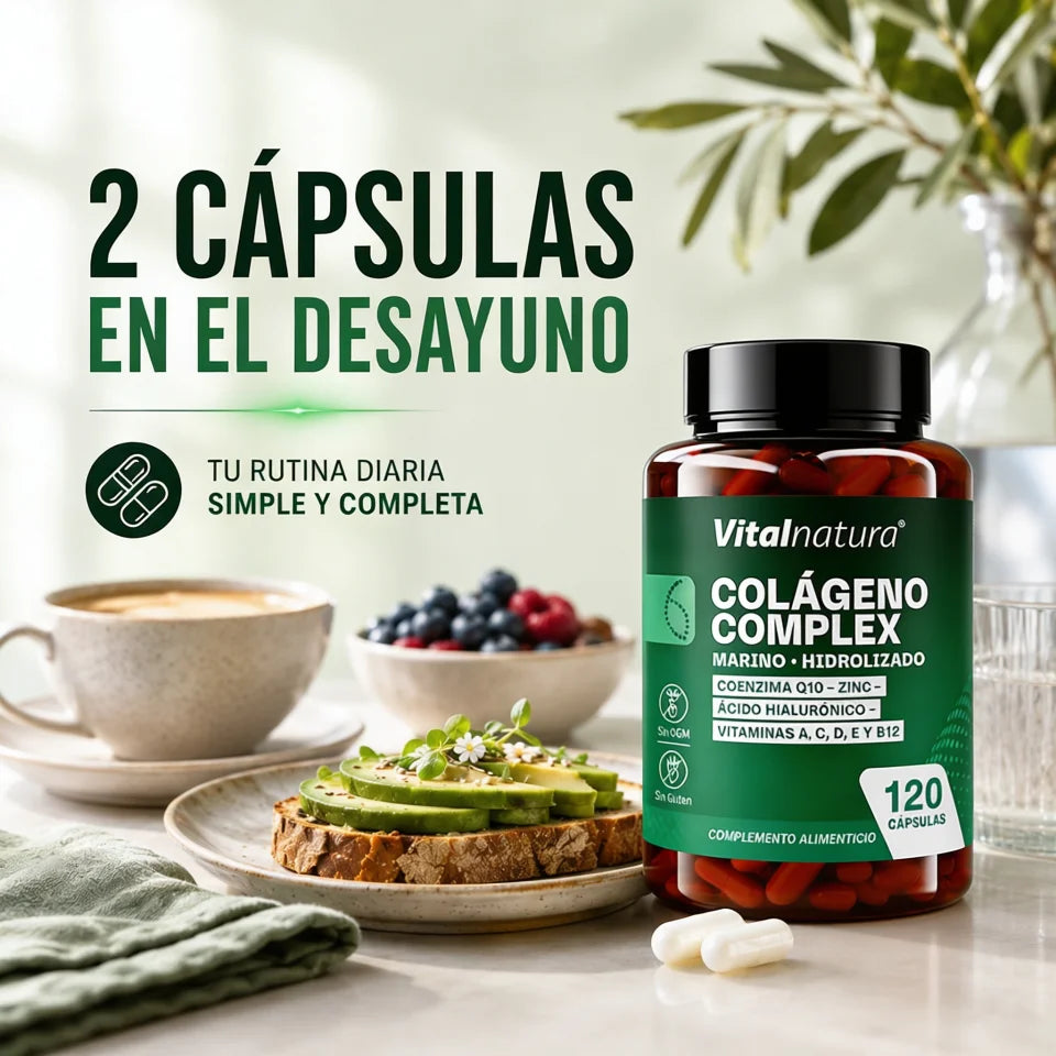 Colágeno Complex Marino Hidrolizado Vitalnatura con Ácido Hialurónico y Vitaminas – 120 Cápsulas - Pack Dúo Ahorro (2 botes)