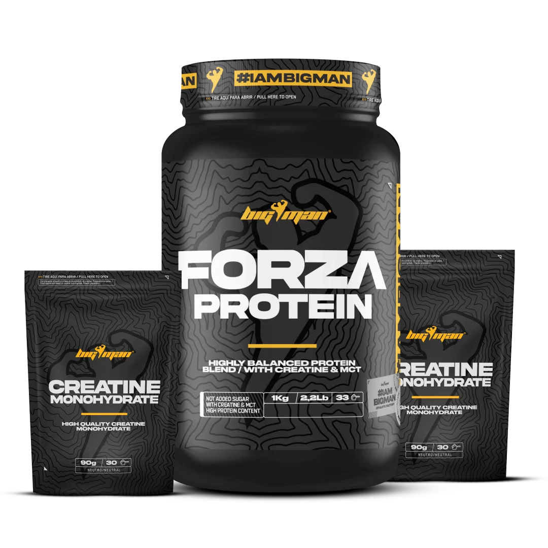 BigMan | Pack FORZA PROTEIN 1 kg + CREATINA 180 gr | Proteína 80% | Aislado proteína Soja y Concentrado Whey | Creatina | Alto Contenido en Proteína