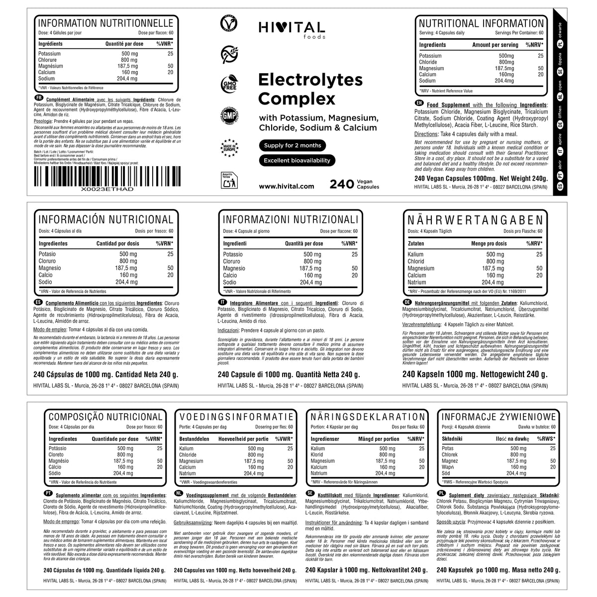 Electrolitos Complex | 240 cápsulas veganas. Hivital