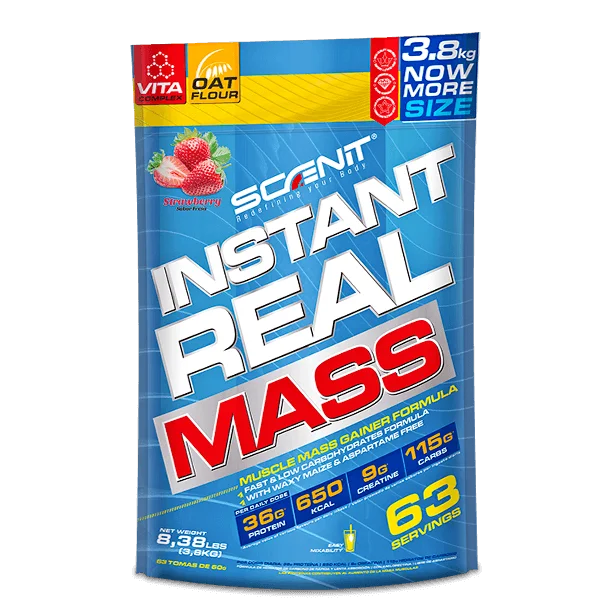 Instant Real Mass - hasta 7 kg - Ganador de peso y masa muscular, mass gainer para aumentar de peso - Ganador de músculo - Ganador de masa muscular - Gainer con creatina carbohidratos proteína