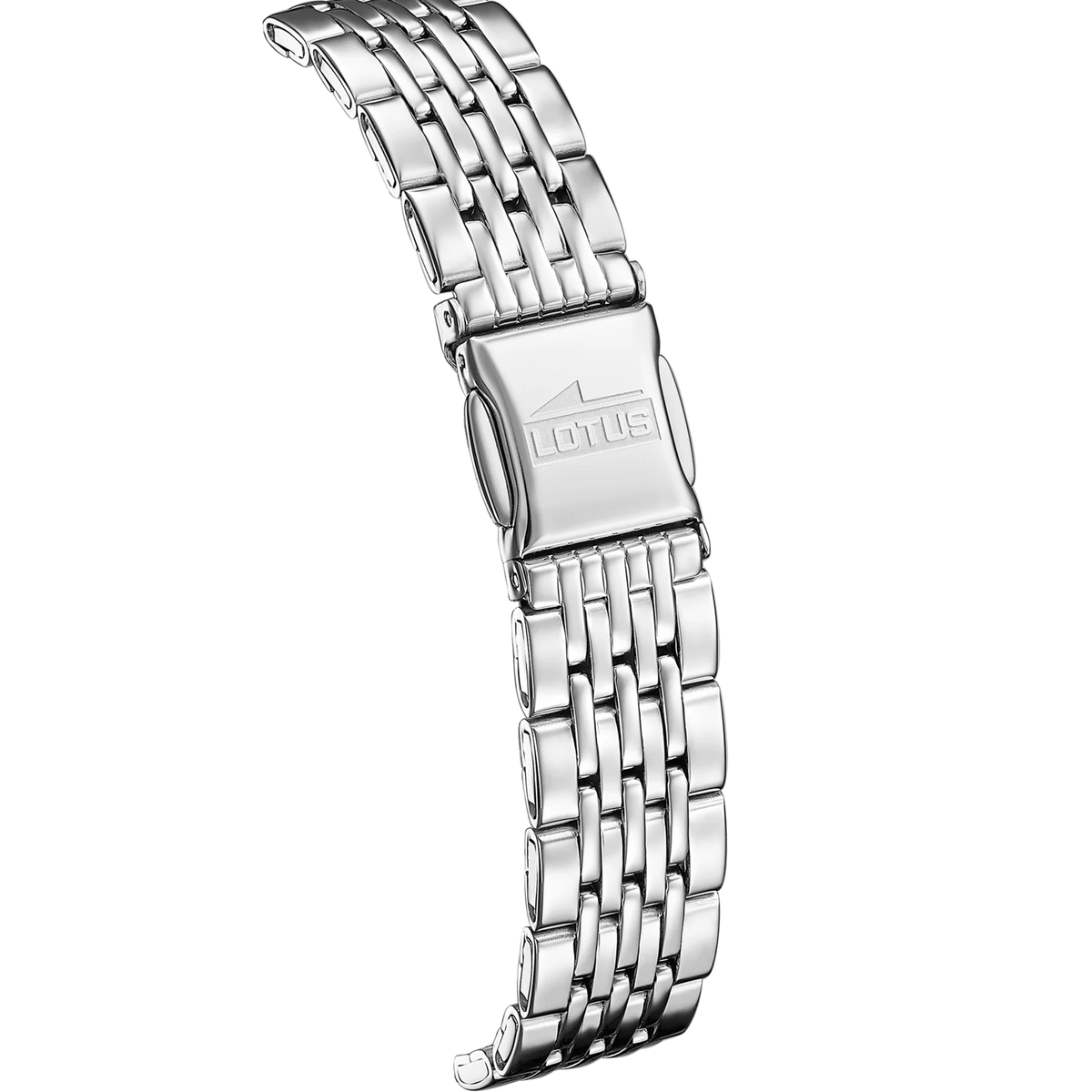 Reloj Lotus para mujer, colección Classic Steel, acero inoxidable, caja de 30,5 mm, esfera negra brillante, resistente al agua 5 ATM, diseño elegante con cierre de pulsador, perfecto para cualquier ocasión.