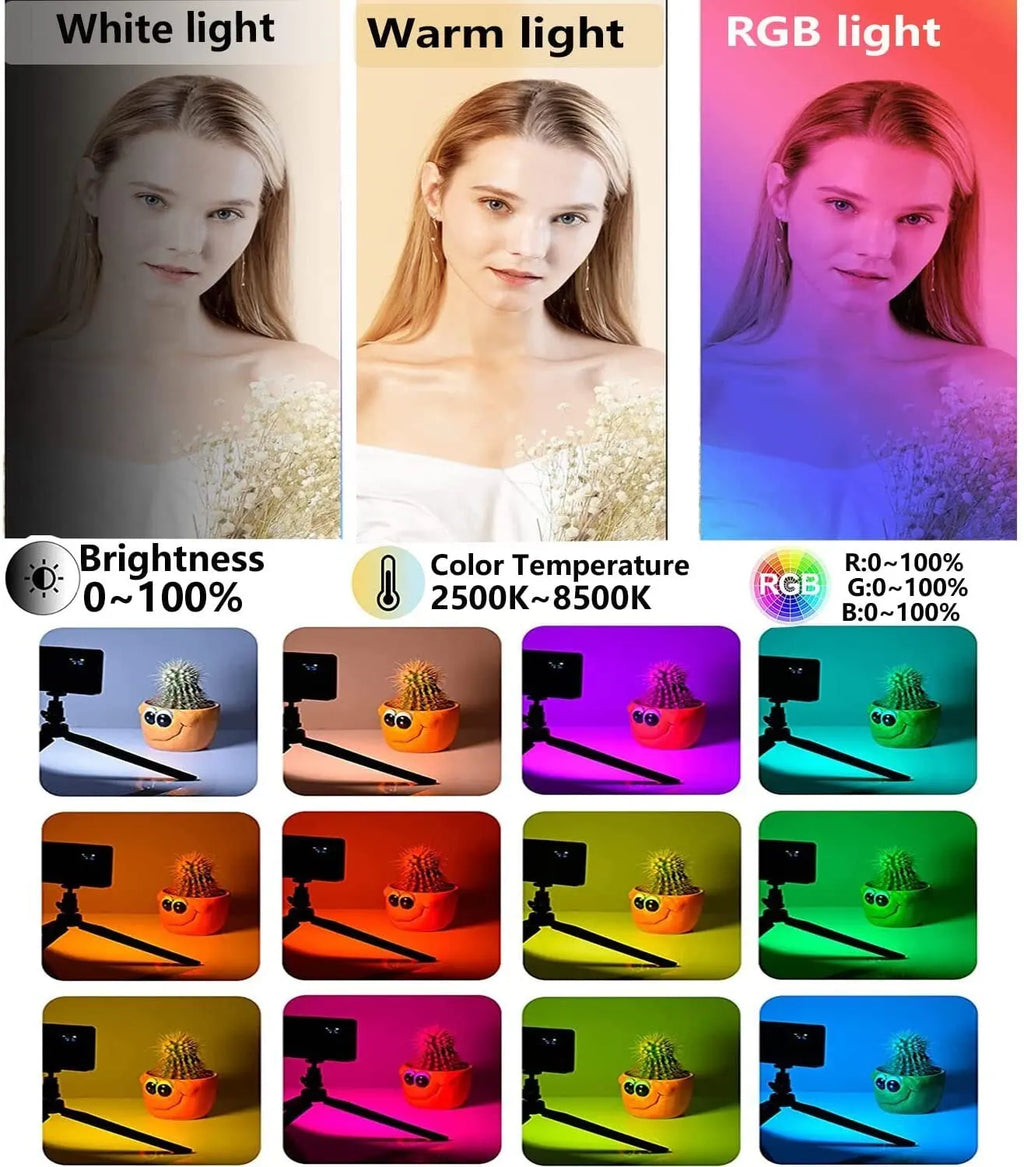 Luz de Video LED RGB con batería de 4000 mAh, Luz de Cámara RGB Recargable CRI95 + 2500K-8500K  y 8 Efectos de Luz Regulables con Pantalla LCD Adaptador de Zapata Fría para Grabación de Videoconferencia