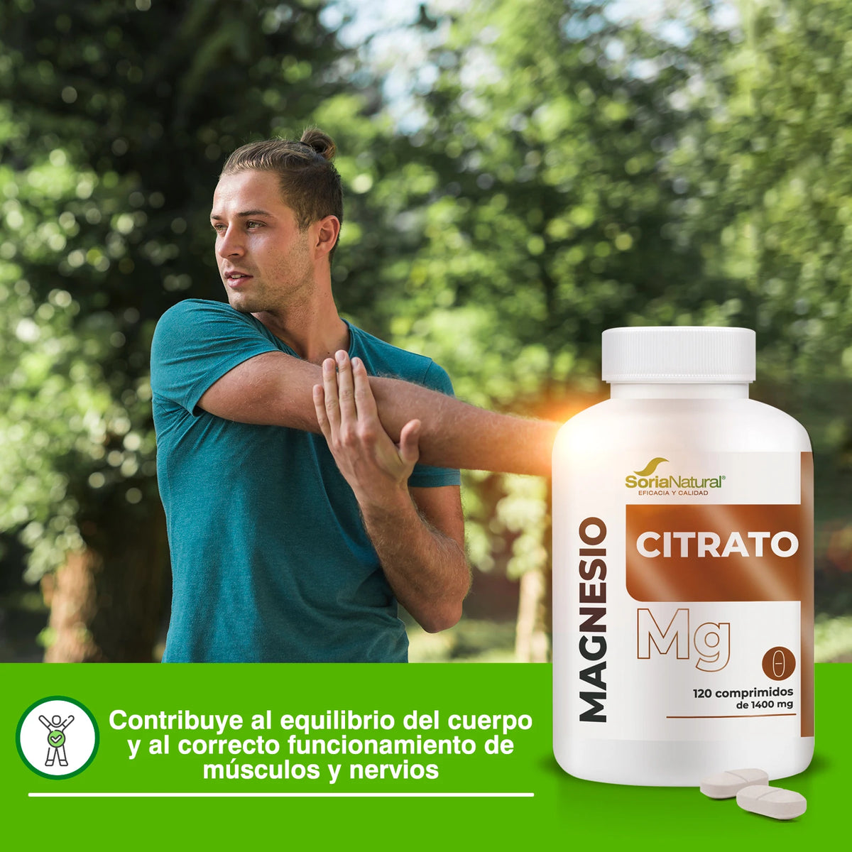 Soria Natural Magnesio Citrato de ALTA ABSORCIÓN - Complemento Alimenticio para Músculos, Huesos Energía y Sistema Nervioso - 120 comprimidos