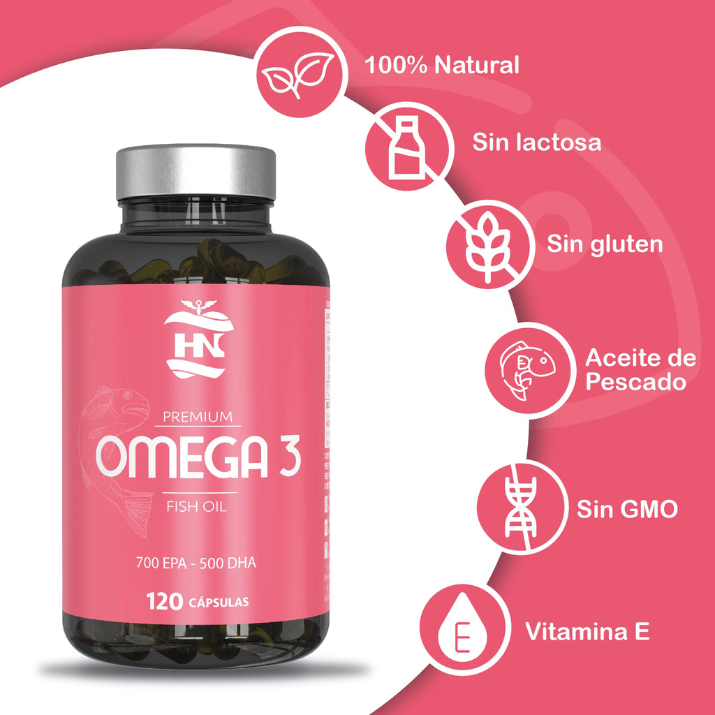 HN Healthy Nutrition Omega 3 Cápsulas 2000 mg - 120 Perlas Blandas con Aceite de Pescado y Vitamina E - Omega 3 con EPA (Ácido Eicosapentaenoico) y DHA (Ácido Docosahexaenoico) - 700 mg EPA y 500 mg DHA