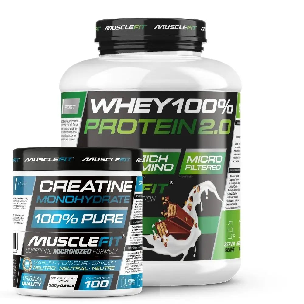 Pack Whey 100% Protein 2000g + Creatina 300g MuscleFIt / MuscleVip  Aumento Muscular