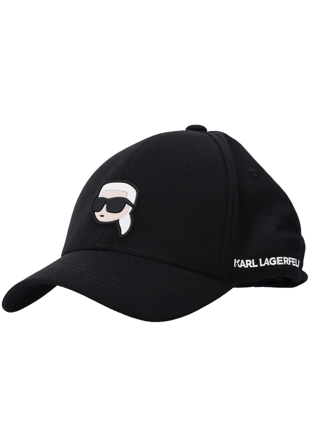 Gorra Karl Lagerfeld con avatar de Karl engomado, color negro
