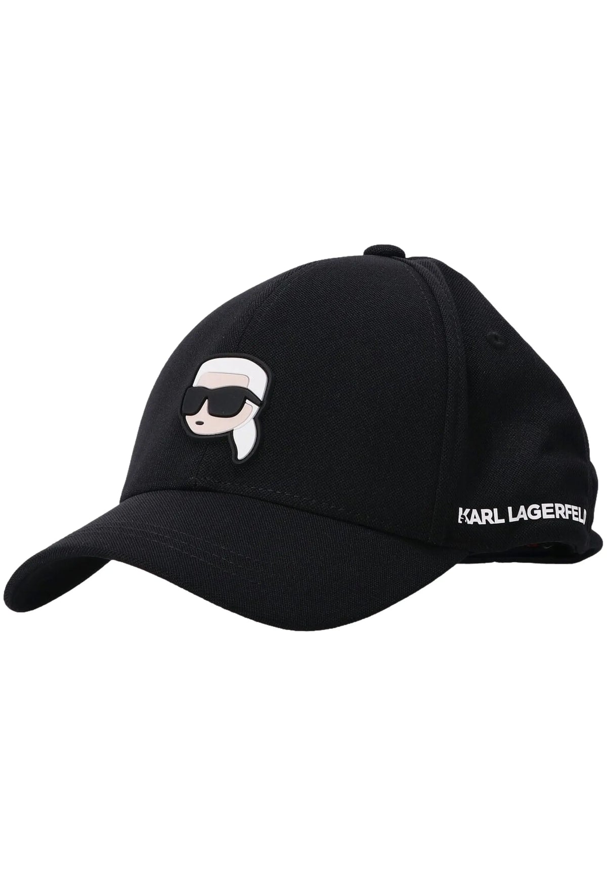 Gorra Karl Lagerfeld con avatar de Karl engomado, color negro