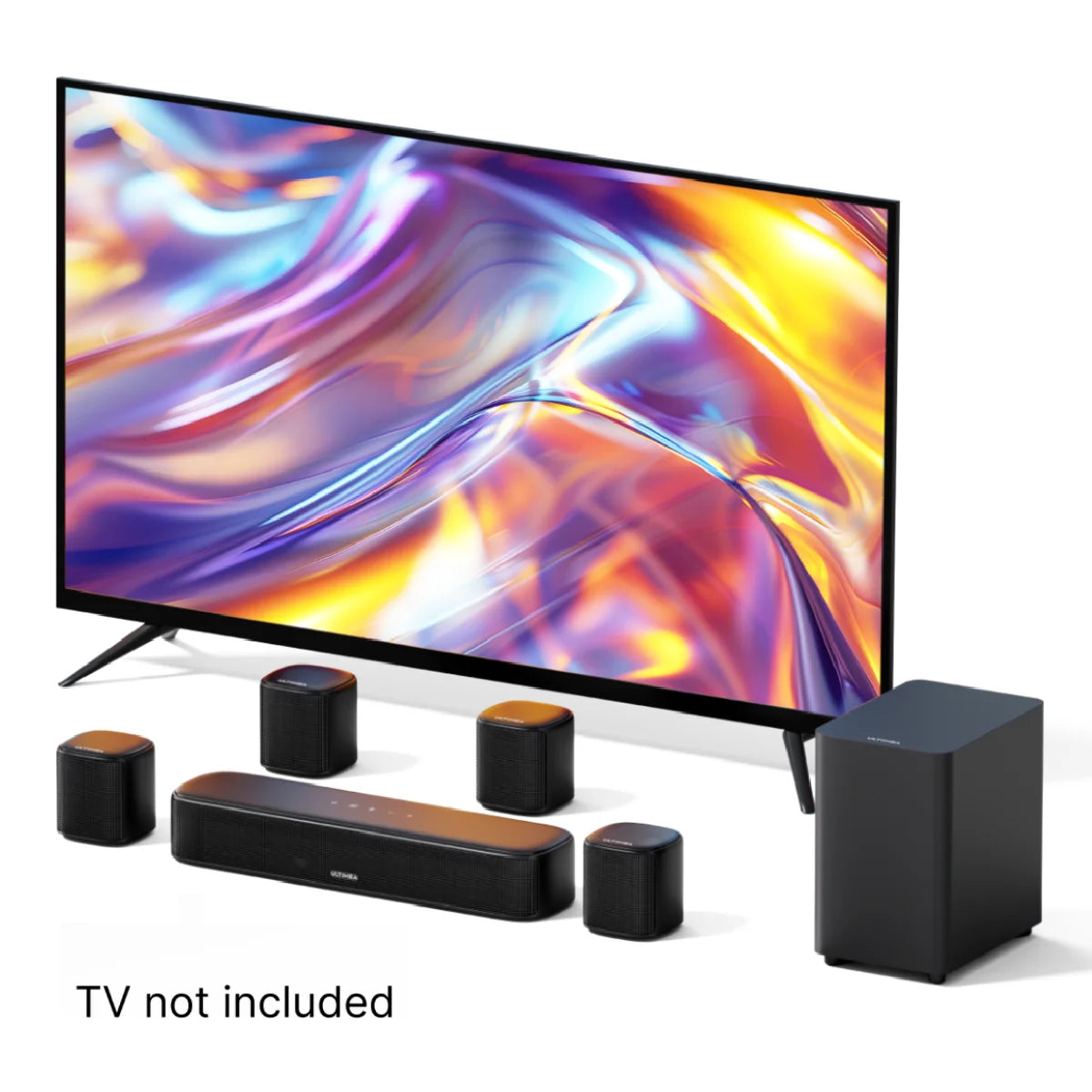 ULTIMEA Barra de Sonido TV 7.1, 300W, Soundbar Sistema de Sonido Envolvente Virtual para TV, Control por App, Barra de Sonido para Cine en Casa, Subwoofer, 4 Altavoces Surround, BT/OPT/AUX, Aura A40