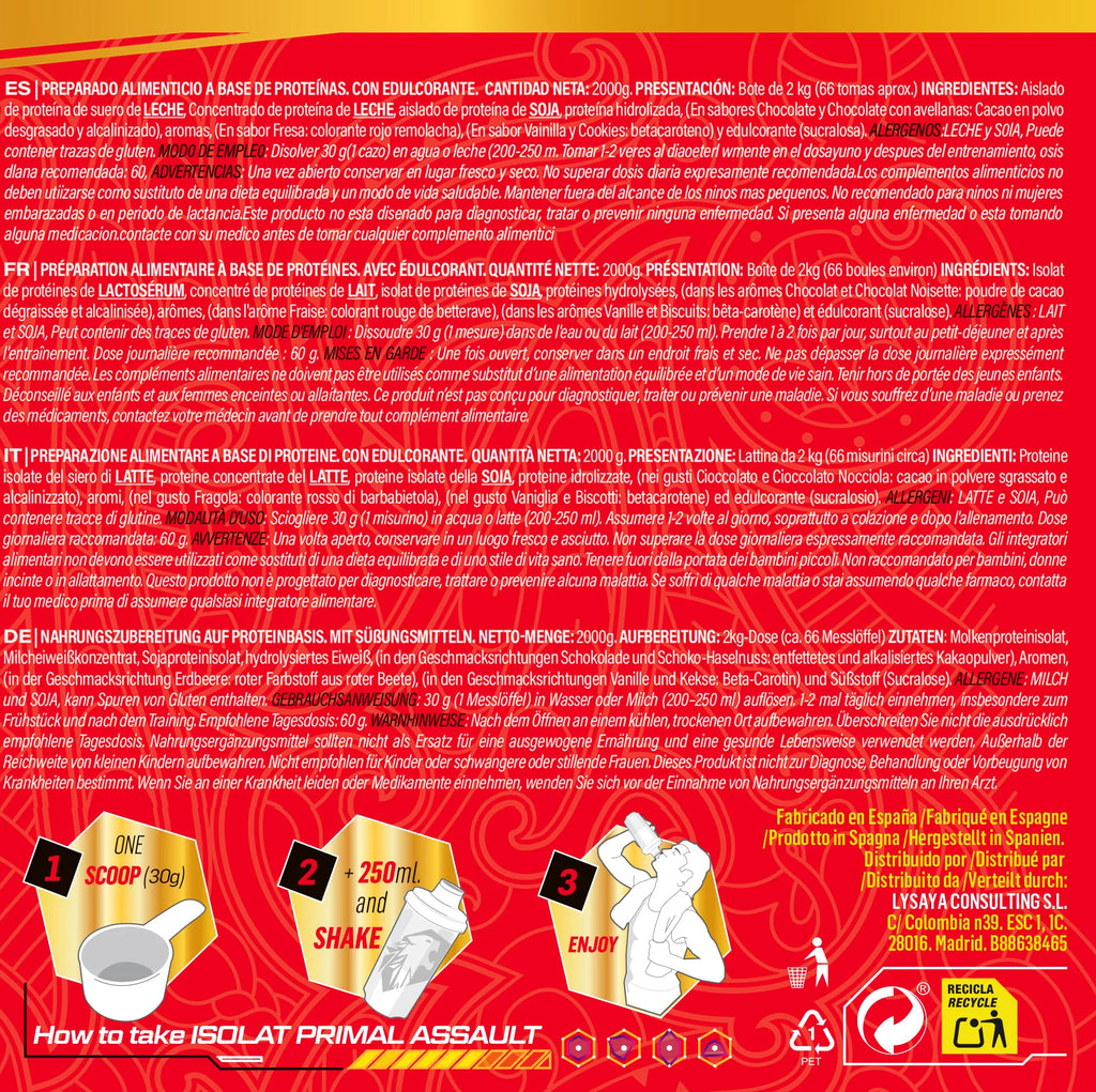 ISOLAT de PRIMAL ASSAULT es el aislado de proteina de suero más avanzado del mercado : la más alta calidad. Sin trucos ni ingredientes ocultos