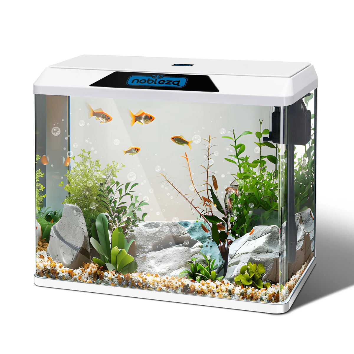 Nobleza 54l complete aquariums and fish tanks, glass fish tanks with integrated filtration system and led lighting, starter aquariums, black/white