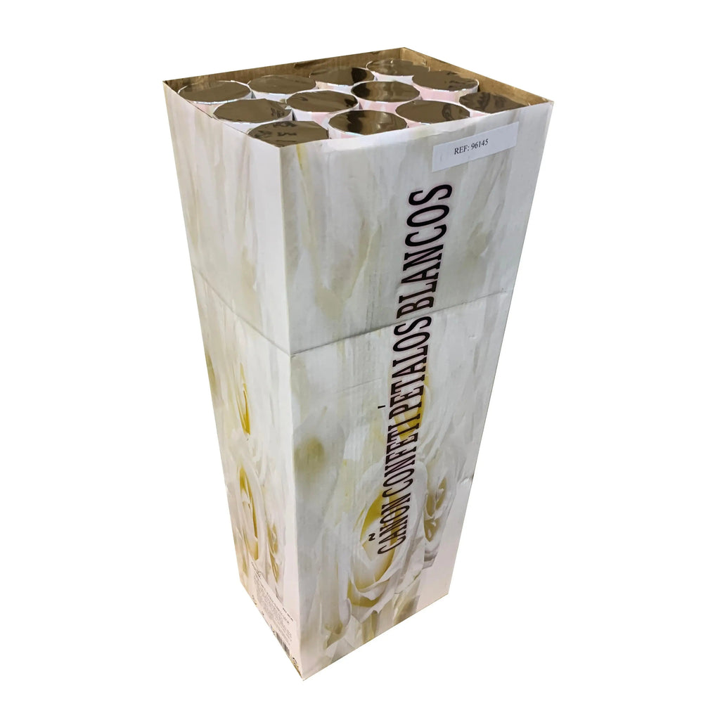 PACK DE 12 CAÑONES DE CONFETI CON FORMA DE PETALOS BLANCOS 60CM SINI