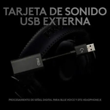Logitech G PRO X Gaming Wired Headphones with Blue VO!CE mic technology, 50mm PRO-G drivers, durable steel and aluminum build, and 7.1 surround sound for ultimate gaming experience.