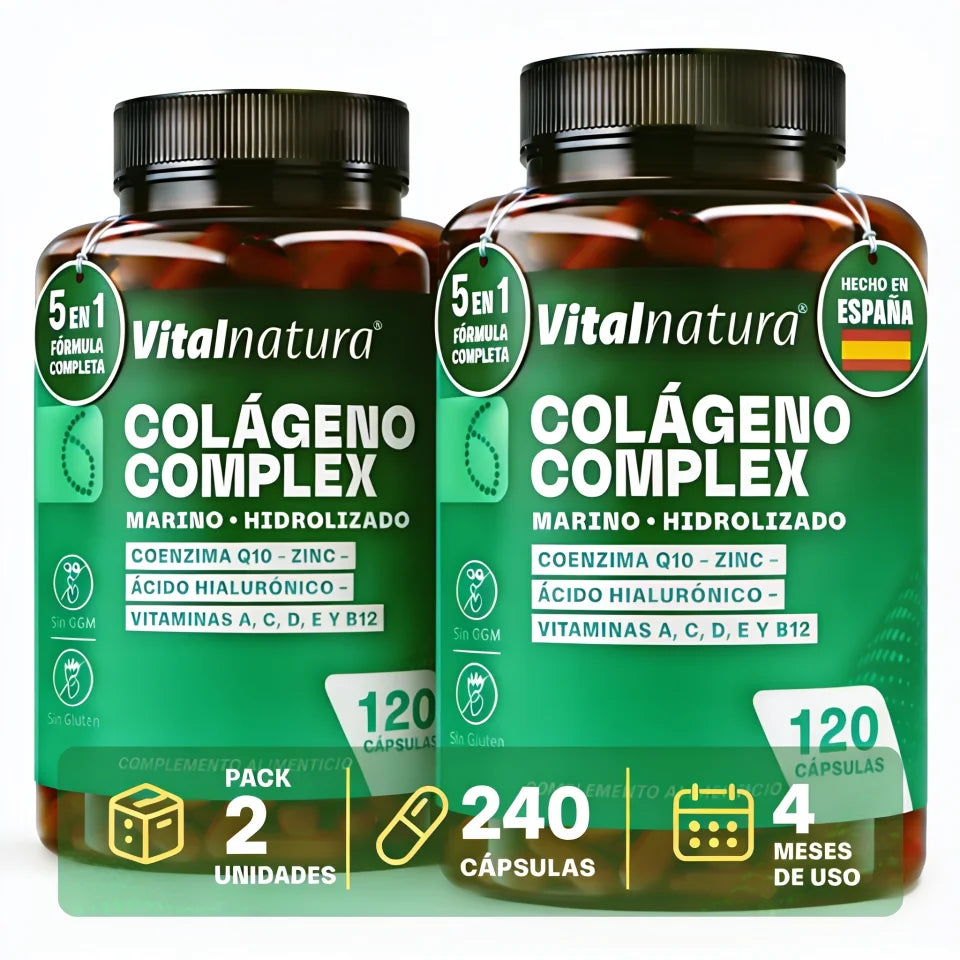 Colágeno Complex Marino Hidrolizado Vitalnatura con Ácido Hialurónico y Vitaminas – 120 Cápsulas - Pack Dúo Ahorro (2 botes)