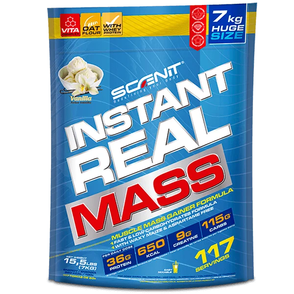 Instant Real Mass - hasta 7 kg - Ganador de peso y masa muscular, mass gainer para aumentar de peso - Ganador de músculo - Ganador de masa muscular - Gainer con creatina carbohidratos proteína
